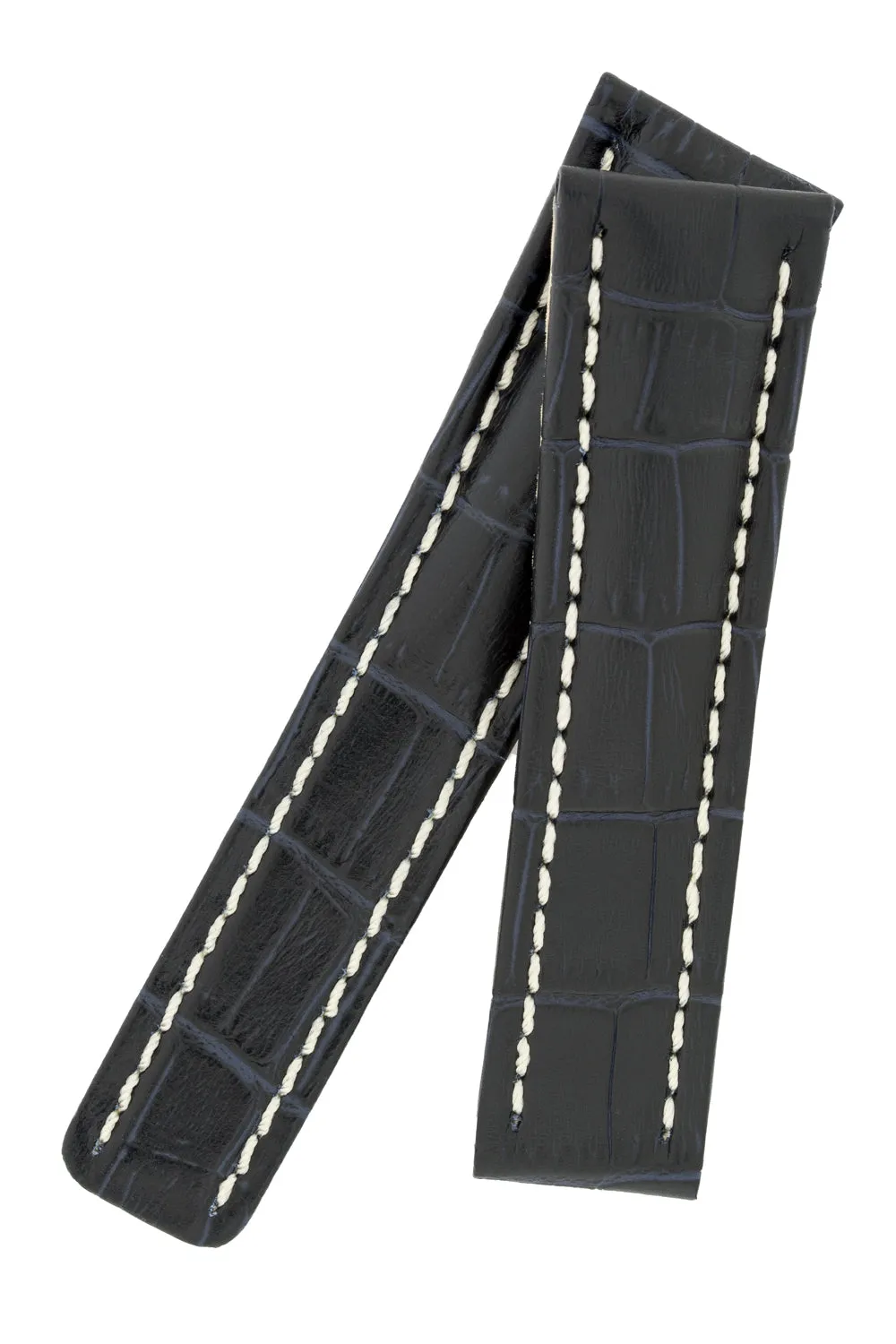 Breitling-Style Alligator-Embossed Deployment Watch Strap Blue