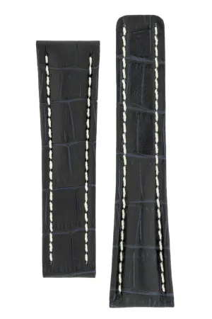 Breitling-Style Alligator-Embossed Deployment Watch Strap Blue