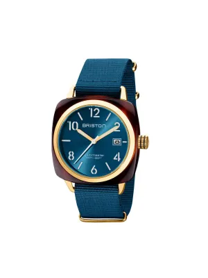 Briston Clubmaster Classic Acetate HMS Gold Peacock Blue Sunray Dial 40mm