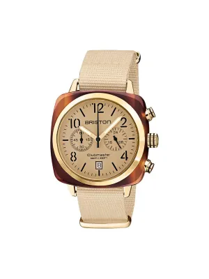 Briston Clubmaster Classic Terracota Acetate Chronograph Yellow Gold Vanilla Matt Powder 40mm