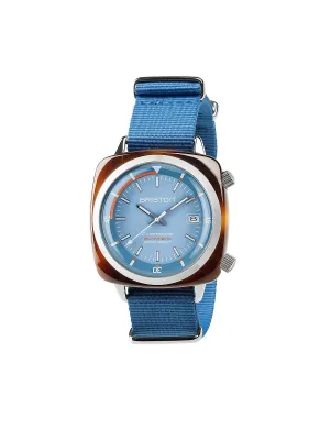 Briston Clubmaster Diver Acetate Automatic HMS Tortoise Shell Light Blue Dial 42mm