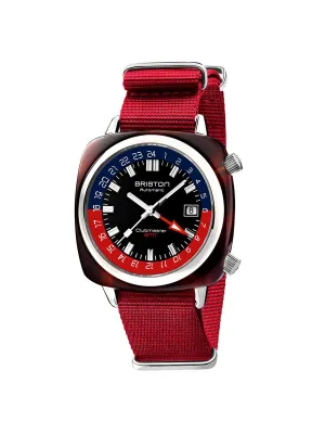 Briston Clubmaster GMT Traveler HMS Automatic Acetate Black Dial Red Nato Strap 42mm
