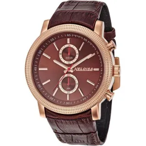 Brown Leather Band and Brown Dial Round with Crystals Golden Rose Case Chronograph Watch For Men - Heloisa 76120356