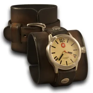 Brown Stressed Rockstar Leather Cuff Watch