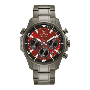 Bulova Marine Star Mens Chronograph Grey Tone Red Dial Watch