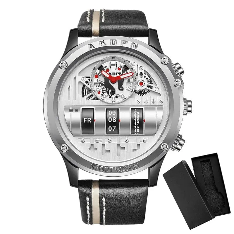 Business Casual watch for men Creative Men WristWatch Unique Rotate Date Leather Strap Quartz Watch Male Military Sport Clock