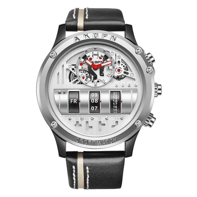Business Casual watch for men Creative Men WristWatch Unique Rotate Date Leather Strap Quartz Watch Male Military Sport Clock