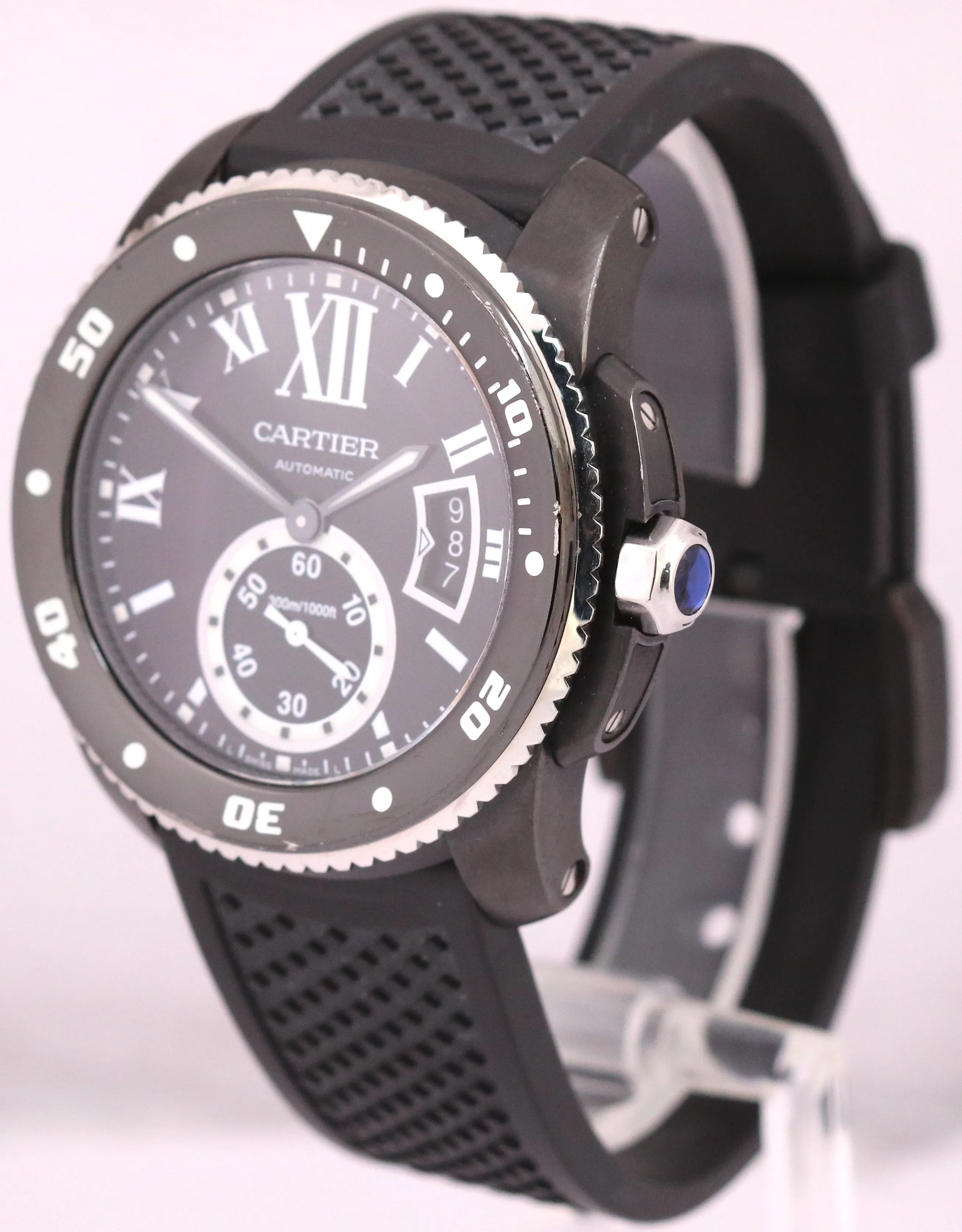 Cartier Calibre Diver BLACK Stainless Steel Rubber Date 42mm Watch 3729 W7100056