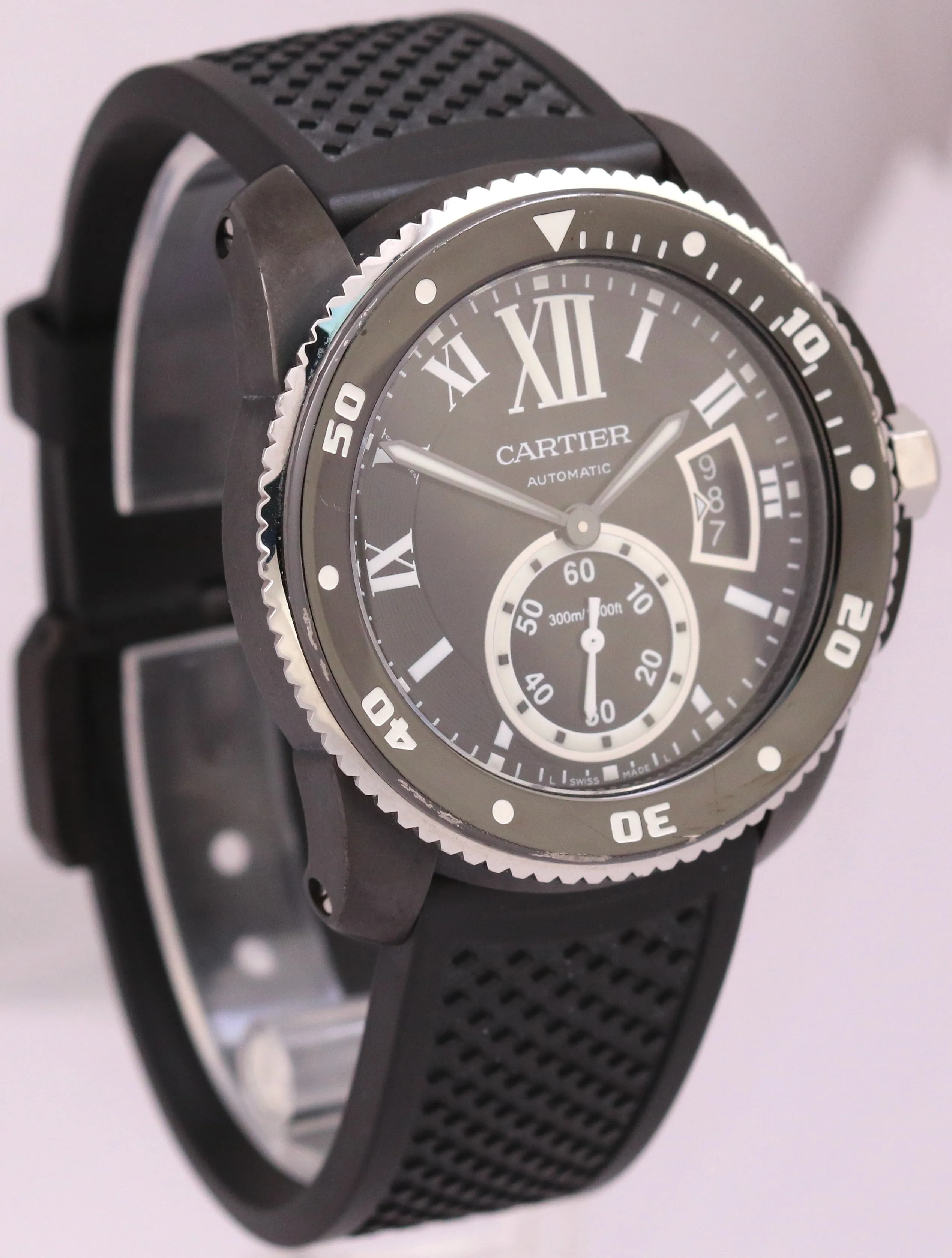 Cartier Calibre Diver BLACK Stainless Steel Rubber Date 42mm Watch 3729 W7100056