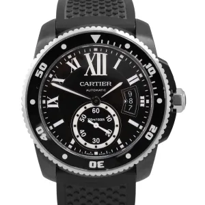 Cartier Calibre Diver BLACK Stainless Steel Rubber Date 42mm Watch 3729 W7100056