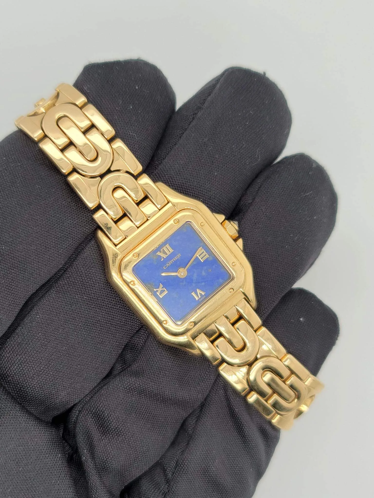 Cartier Panthere 1280/2 Blue Lapis Dial Art Deco Yellow Gold Ladies Watch