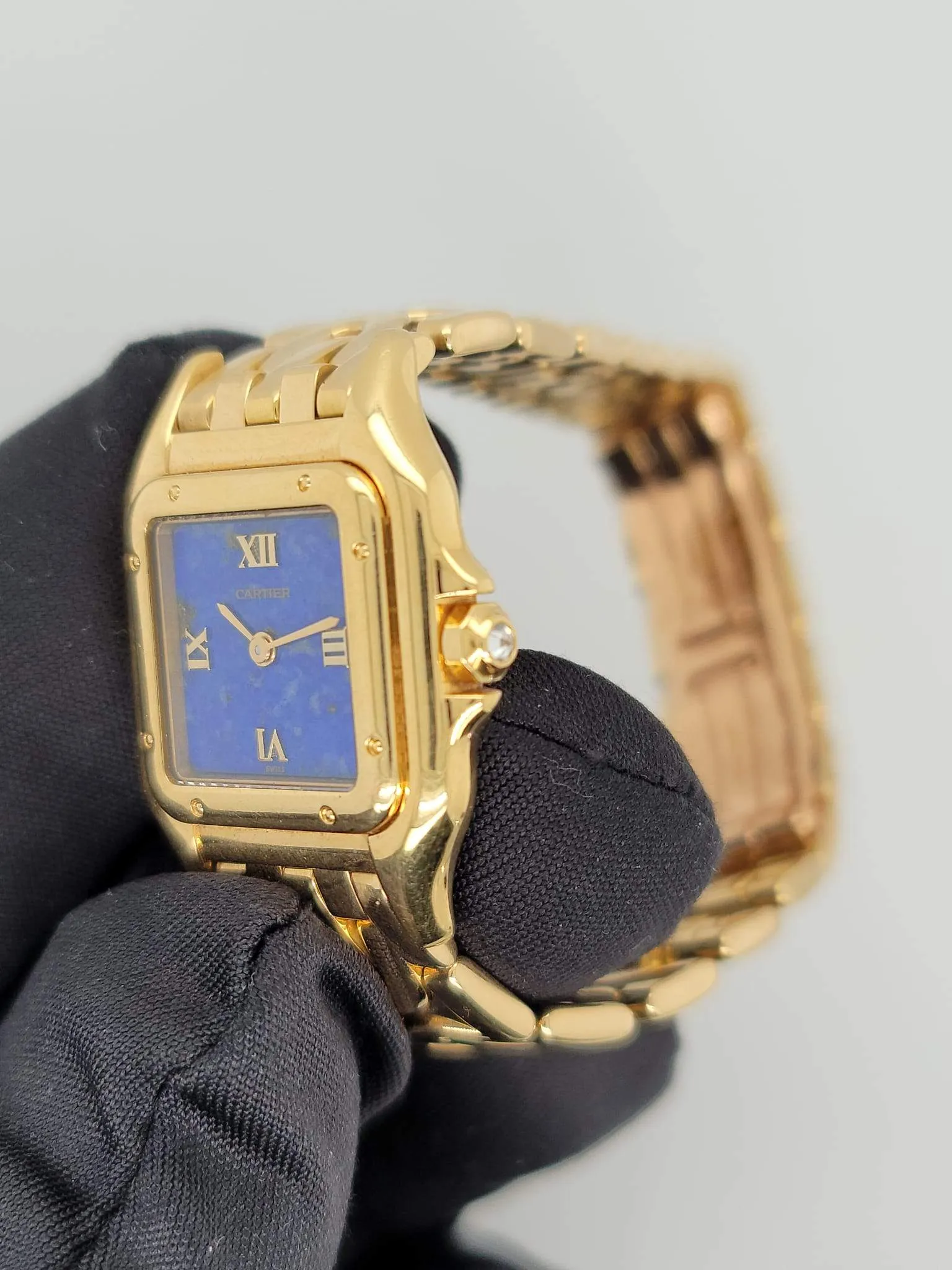 Cartier Panthere 1280/2 Blue Lapis Dial Art Deco Yellow Gold Ladies Watch