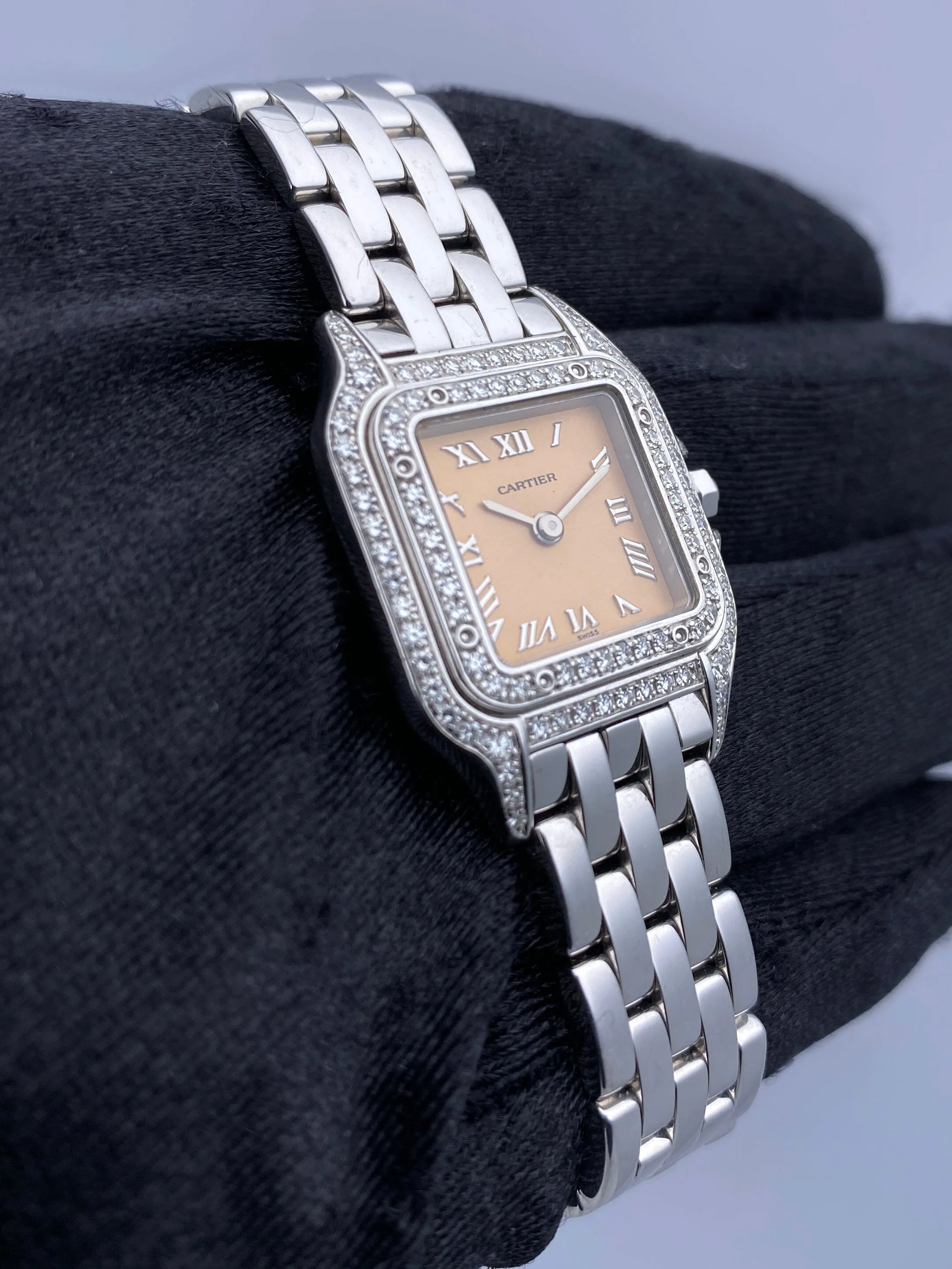 Cartier Panthere WF3259F3 Salmon Dial White Gold Diamond Ladies Watch