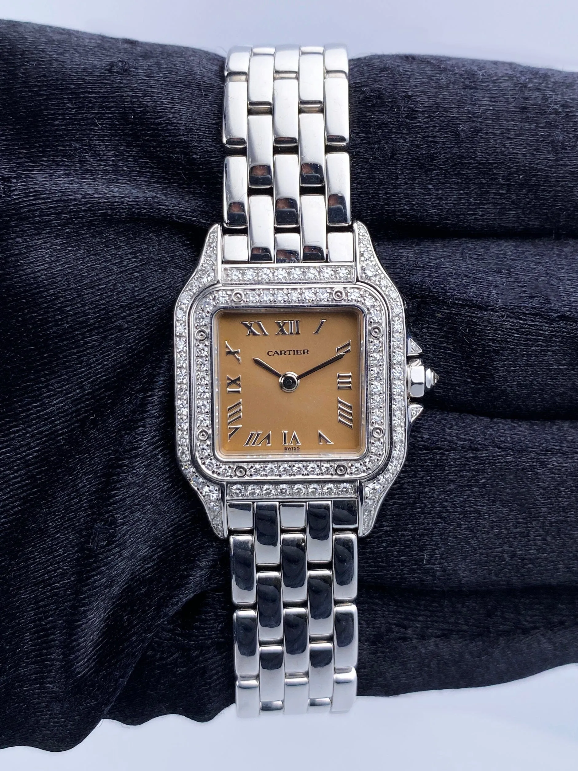 Cartier Panthere WF3259F3 Salmon Dial White Gold Diamond Ladies Watch