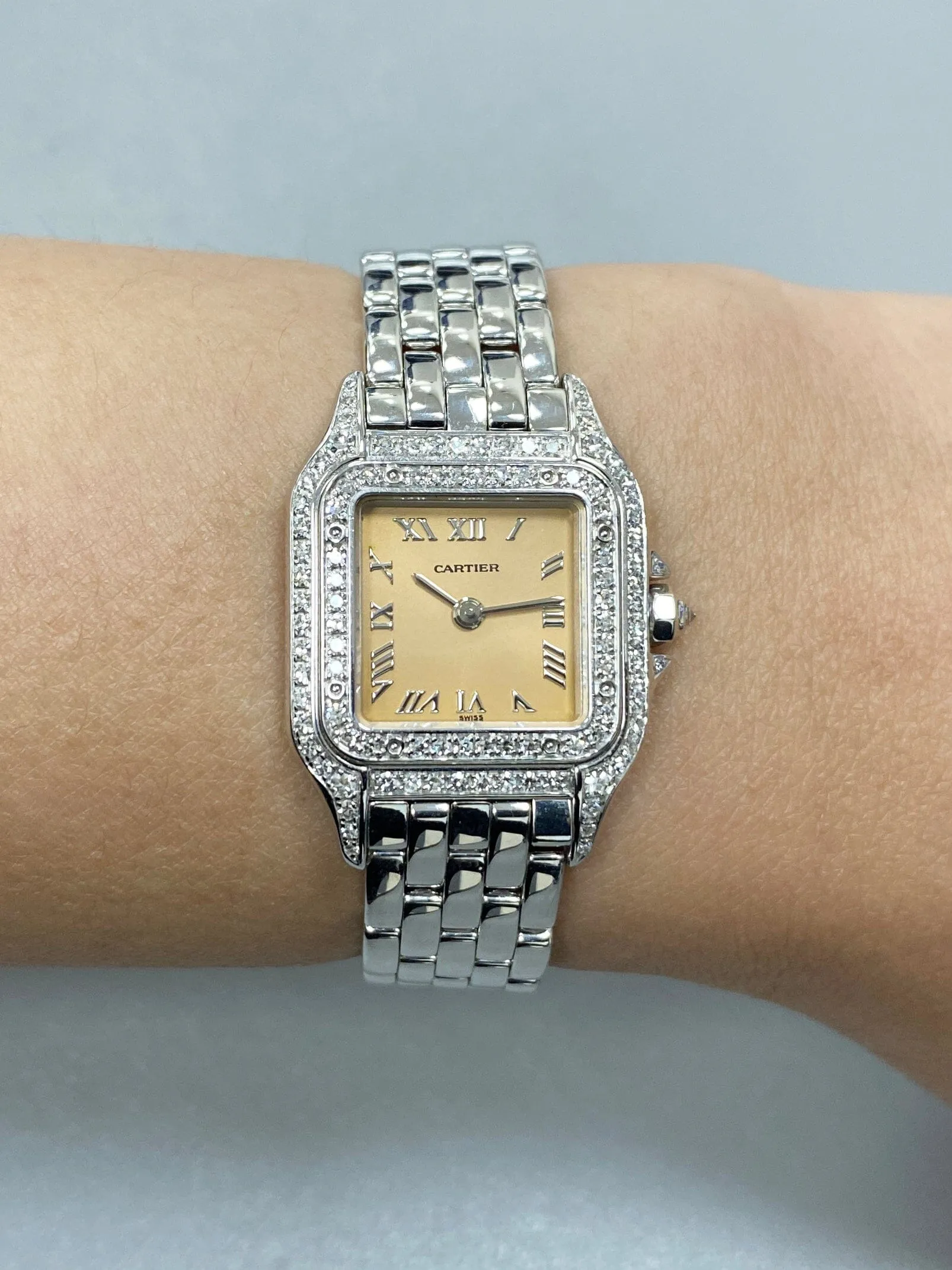 Cartier Panthere WF3259F3 Salmon Dial White Gold Diamond Ladies Watch