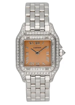 Cartier Panthere WF3259F3 Salmon Dial White Gold Diamond Ladies Watch