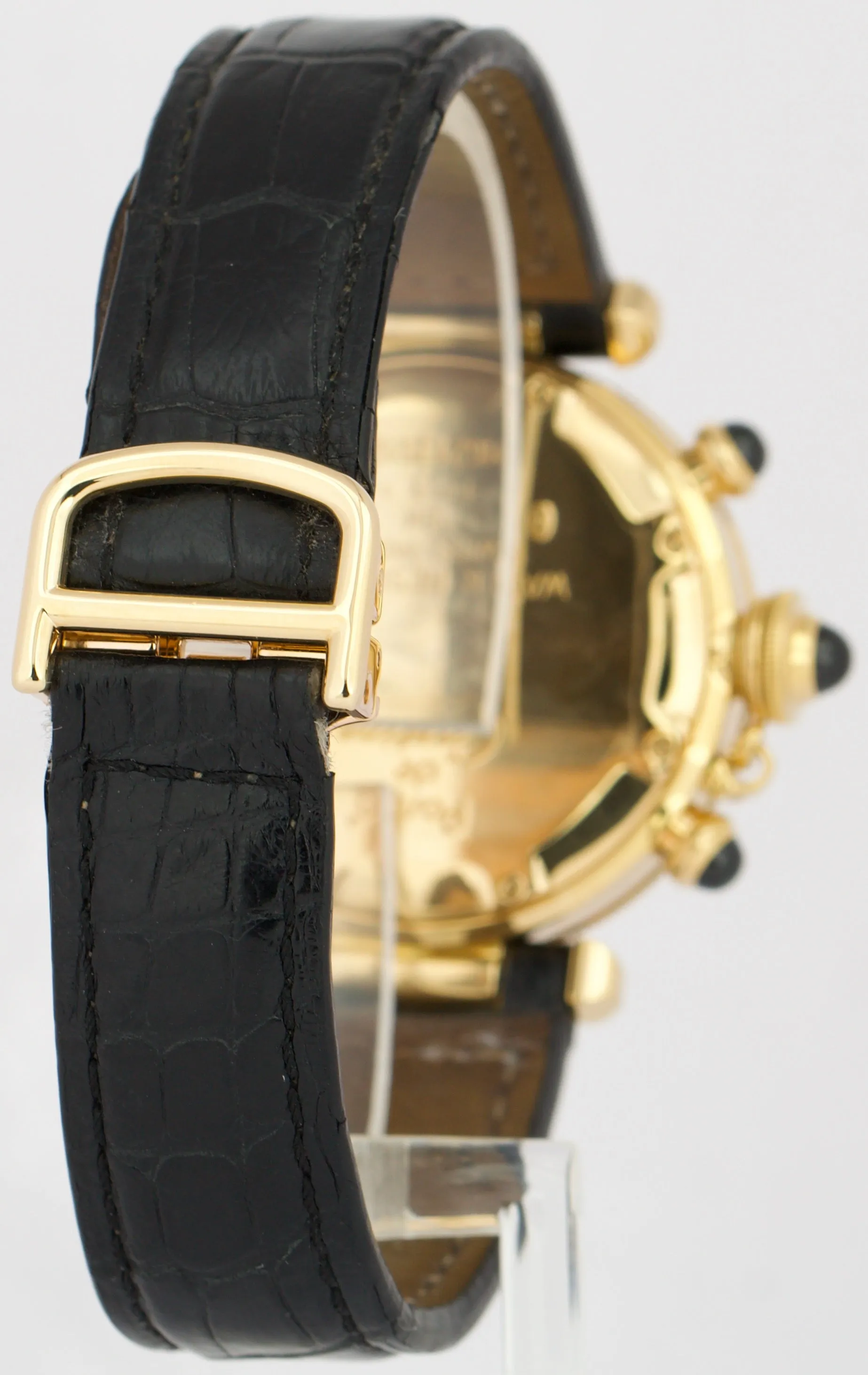 Cartier Pasha Chronograph 35mm WHITE 18K Yellow Gold Leather Quartz Watch 1353.1