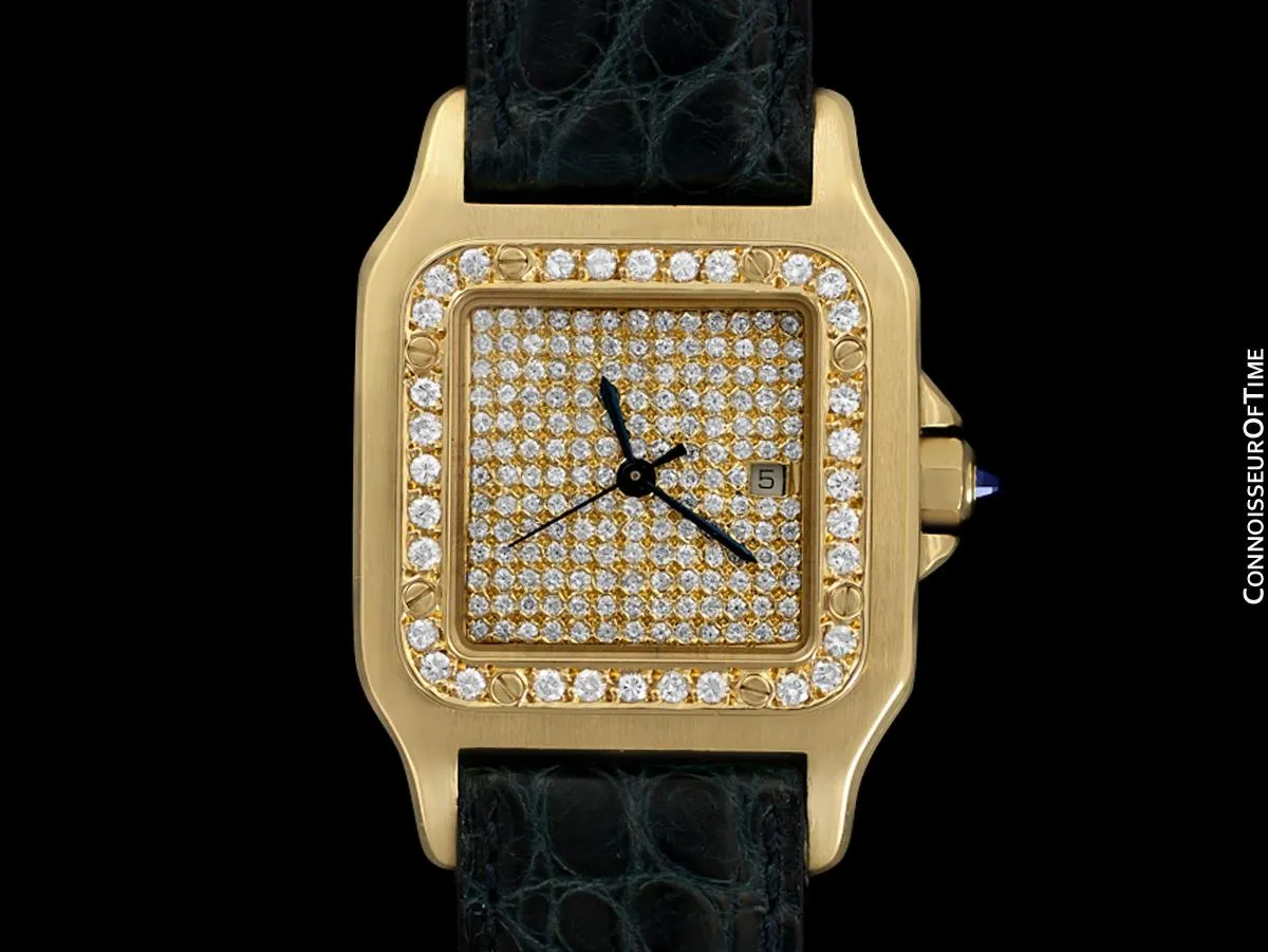 Cartier Santos Mens Automatic Watch - 18K Gold & Diamonds