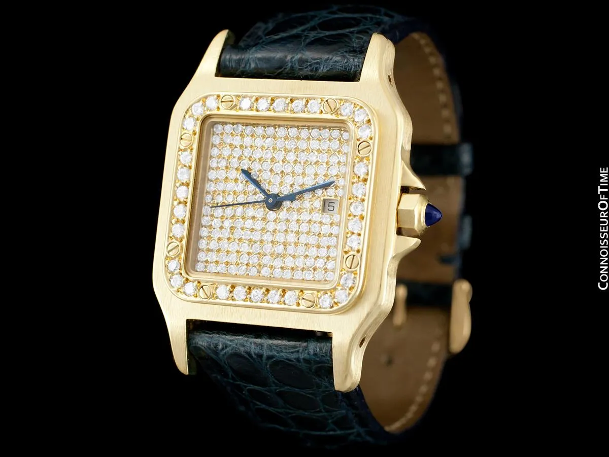 Cartier Santos Mens Automatic Watch - 18K Gold & Diamonds