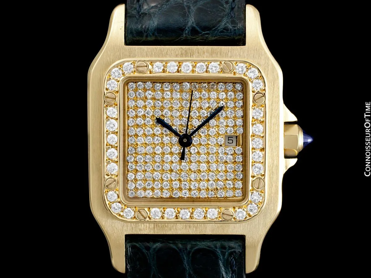 Cartier Santos Mens Automatic Watch - 18K Gold & Diamonds