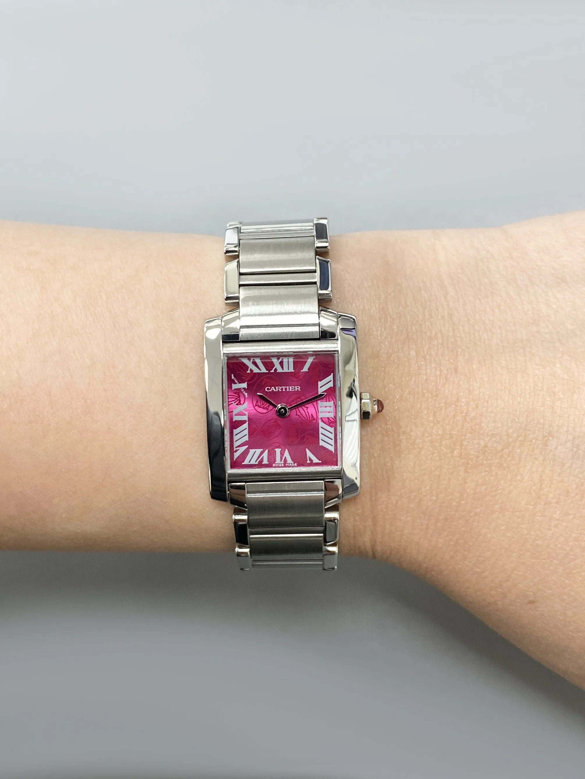Cartier Tank Francaise W51030Q3 Raspberry Dial Steel Ladies Watch