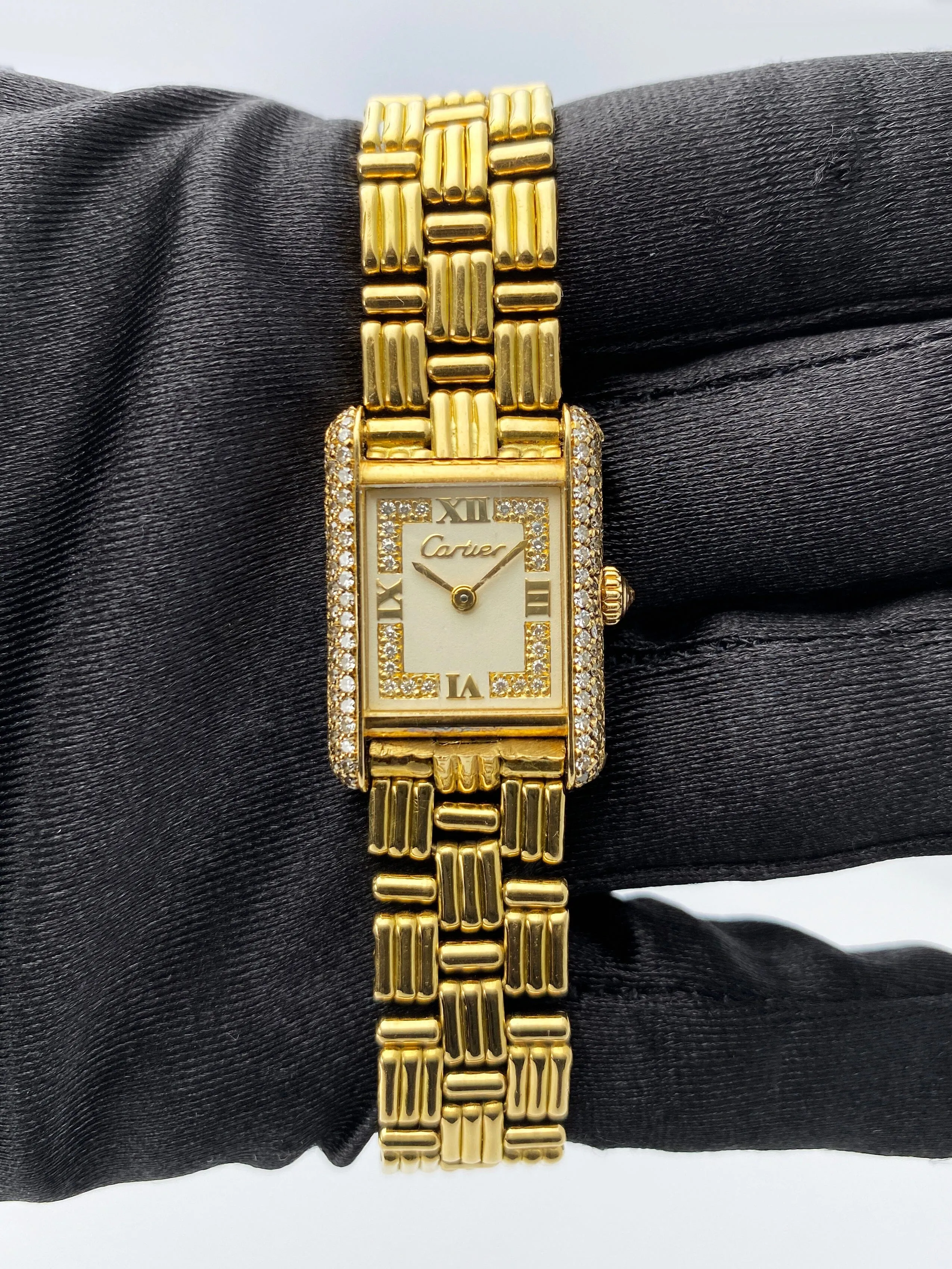 Cartier Tank Louis Paris WA1002A7 Diamond 18K Yellow Gold Ladies Watch