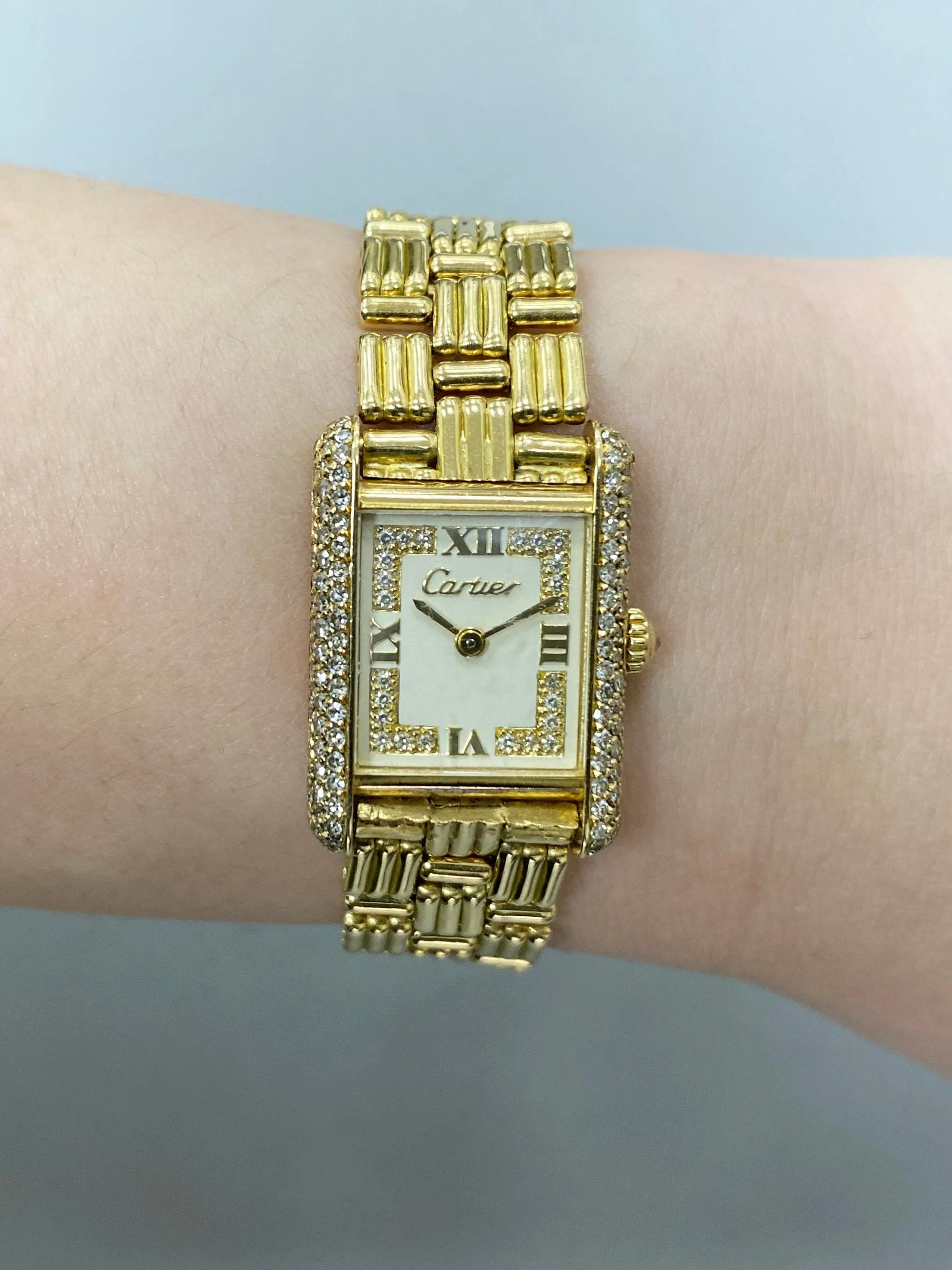 Cartier Tank Louis Paris WA1002A7 Diamond 18K Yellow Gold Ladies Watch