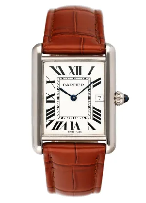 Cartier Tank Louis W1540956 Large Size 18K White Gold Mens Watch