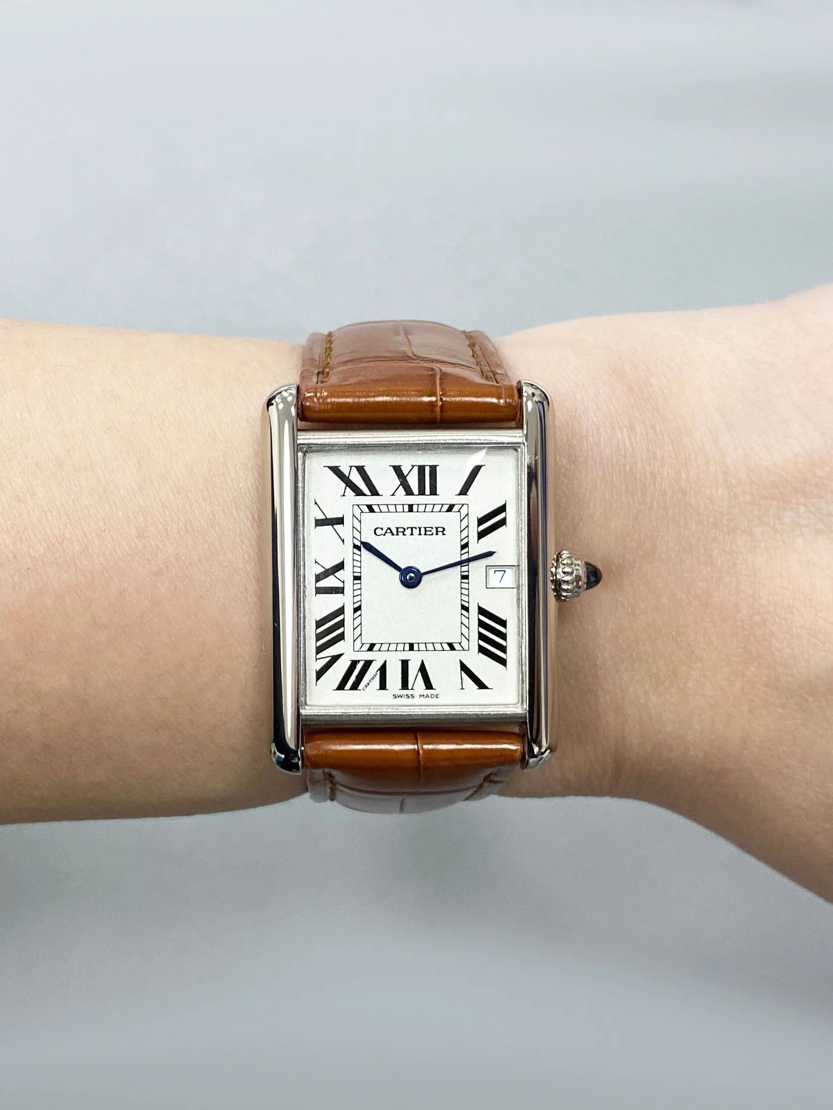 Cartier Tank Louis W1540956 Large Size 18K White Gold Mens Watch