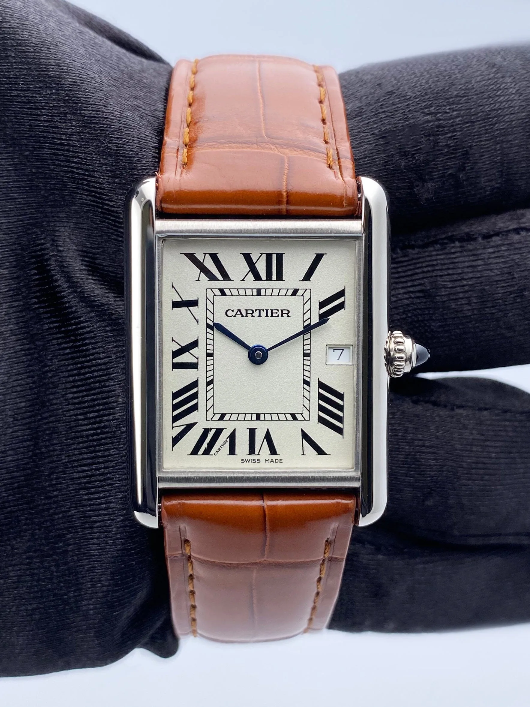 Cartier Tank Louis W1540956 Large Size 18K White Gold Mens Watch