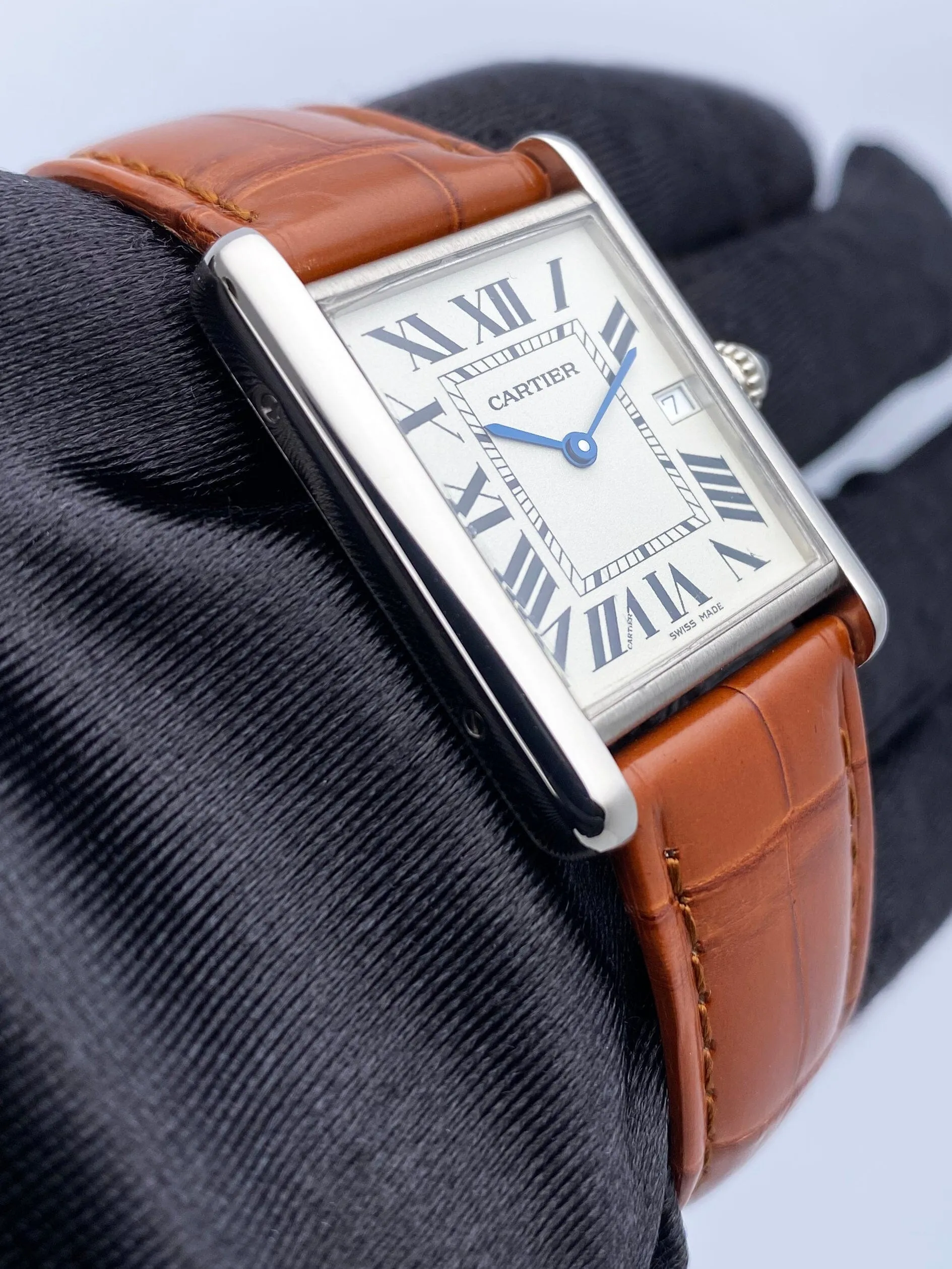 Cartier Tank Louis W1540956 Large Size 18K White Gold Mens Watch