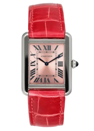 Cartier Tank Solo W5200000 Pink Dial Ladies Watch Box Papers