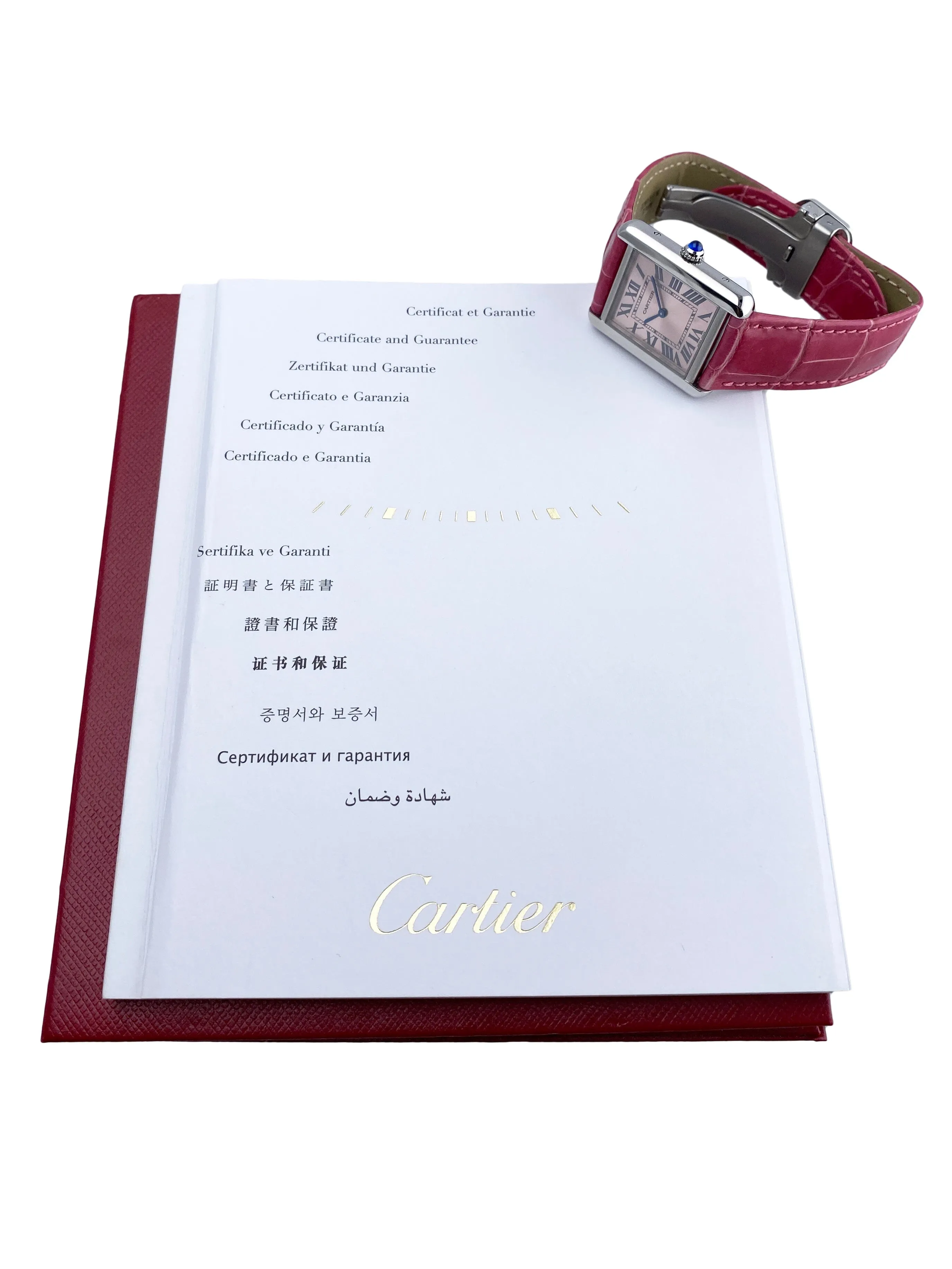 Cartier Tank Solo W5200000 Pink Dial Ladies Watch Box Papers