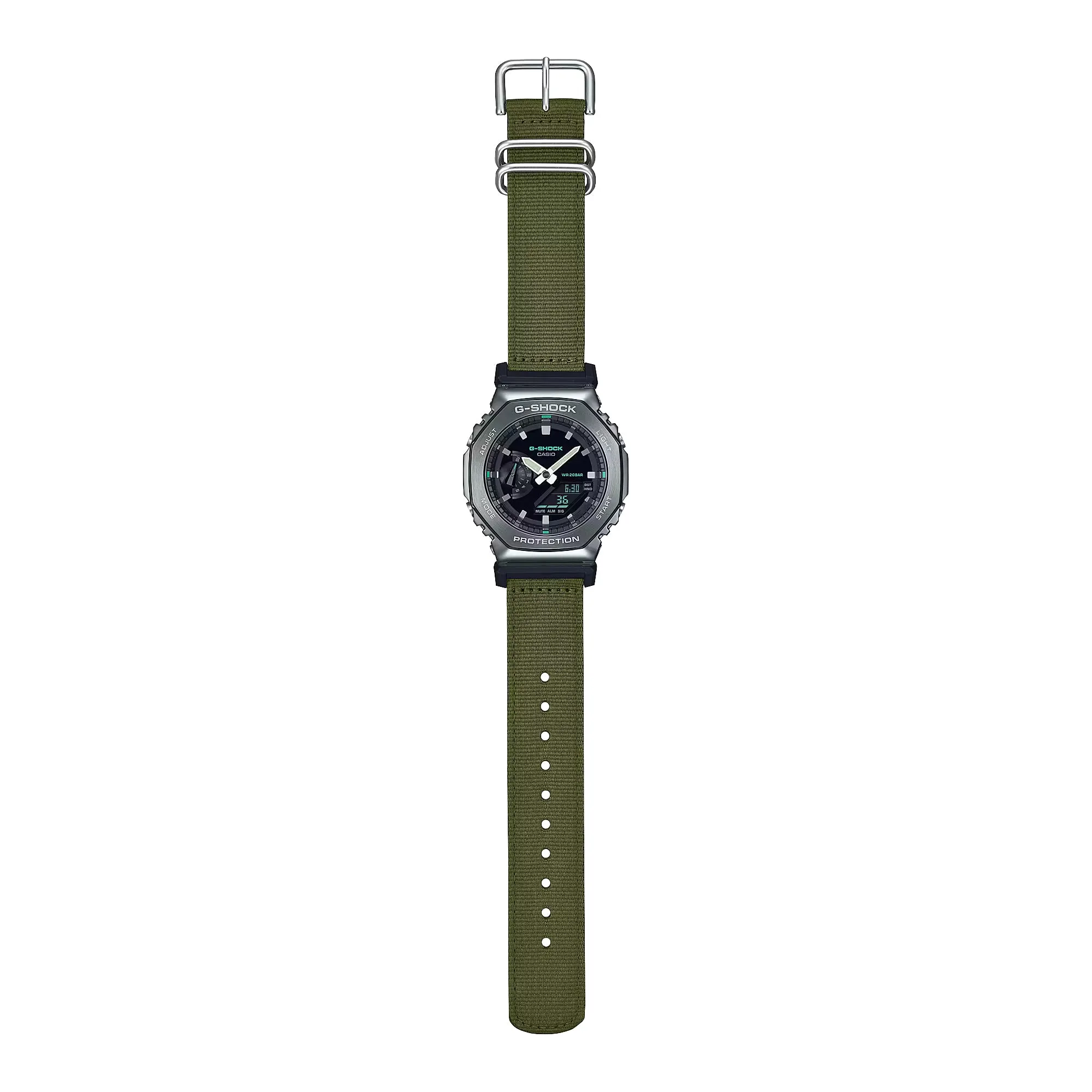 Casio G-Shock Metal Bezel CasiOak GM2100CB-3A GM2100 Ultility Watch Green Canvas