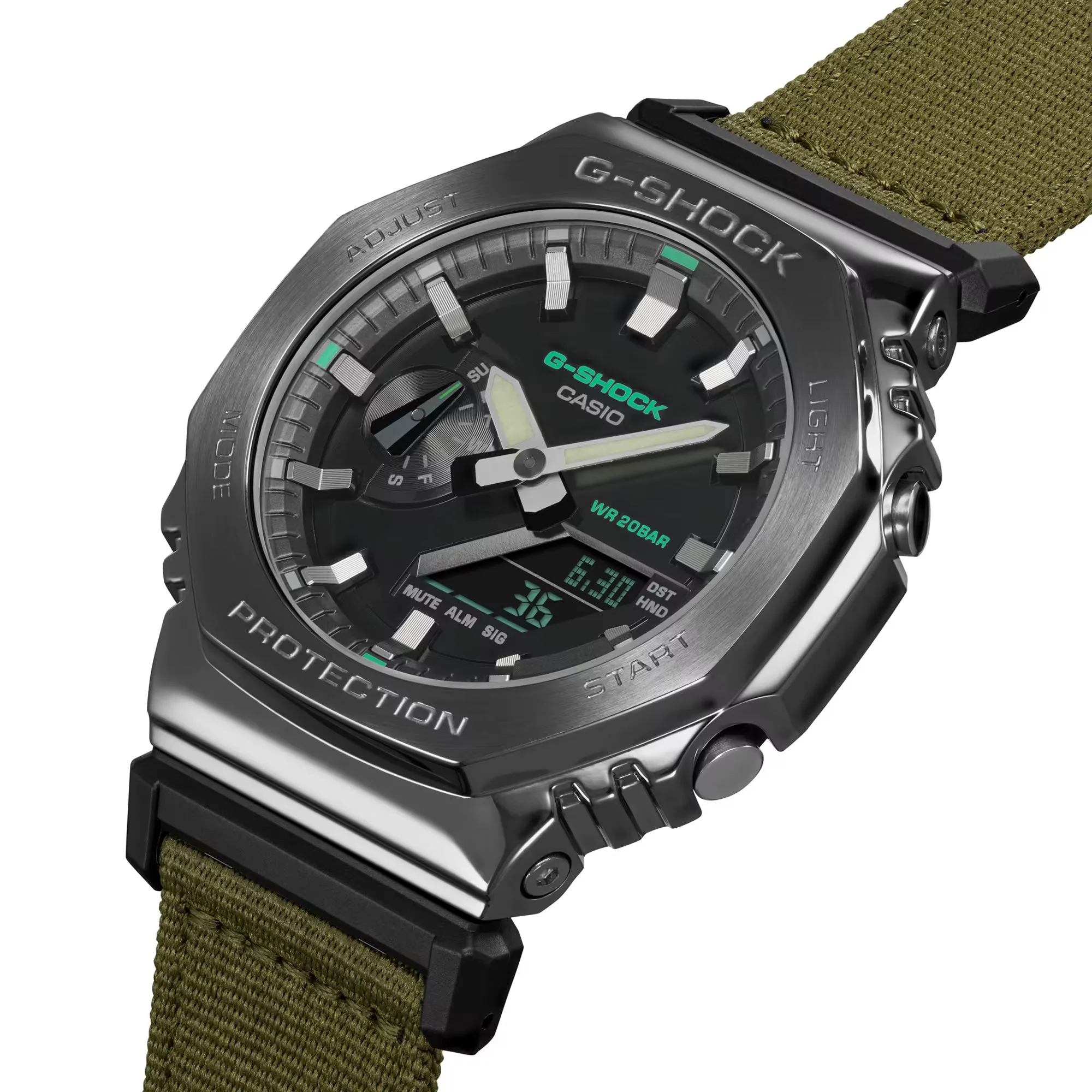 Casio G-Shock Metal Bezel CasiOak GM2100CB-3A GM2100 Ultility Watch Green Canvas