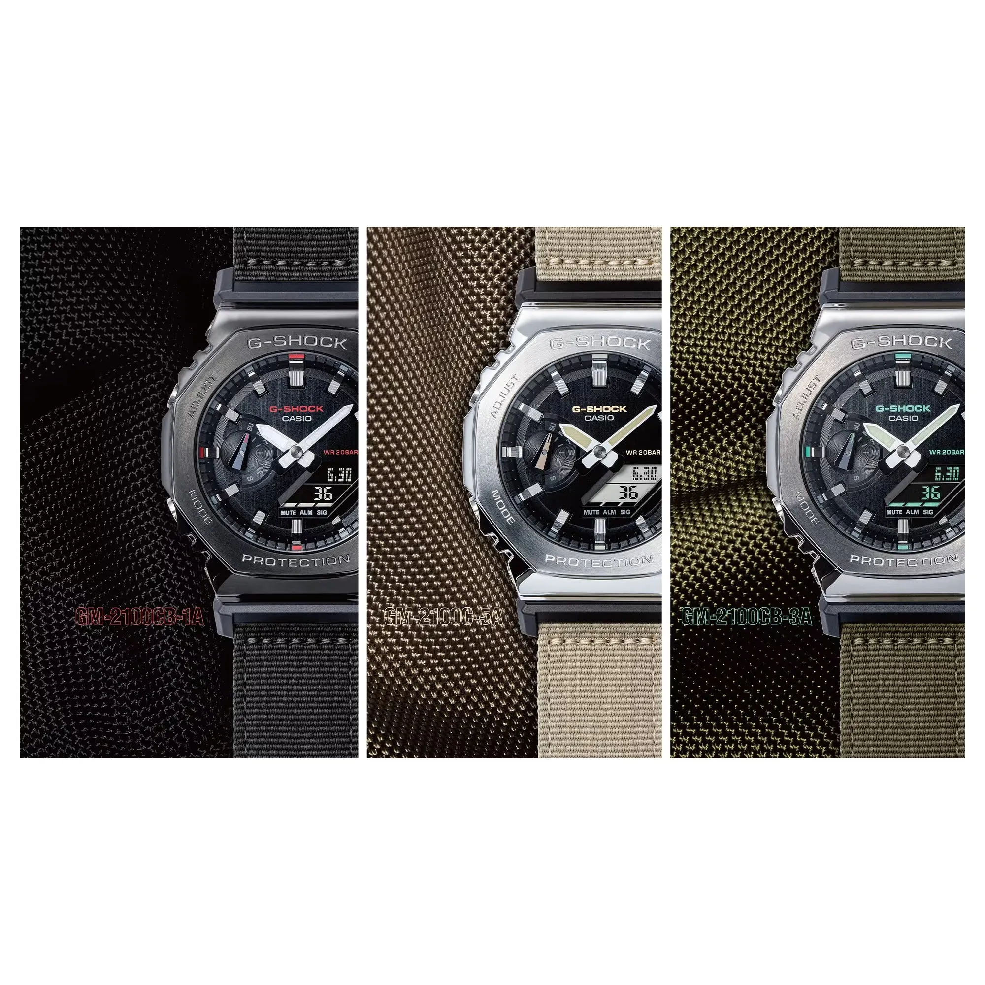 Casio G-Shock Metal Bezel CasiOak GM2100CB-3A GM2100 Ultility Watch Green Canvas