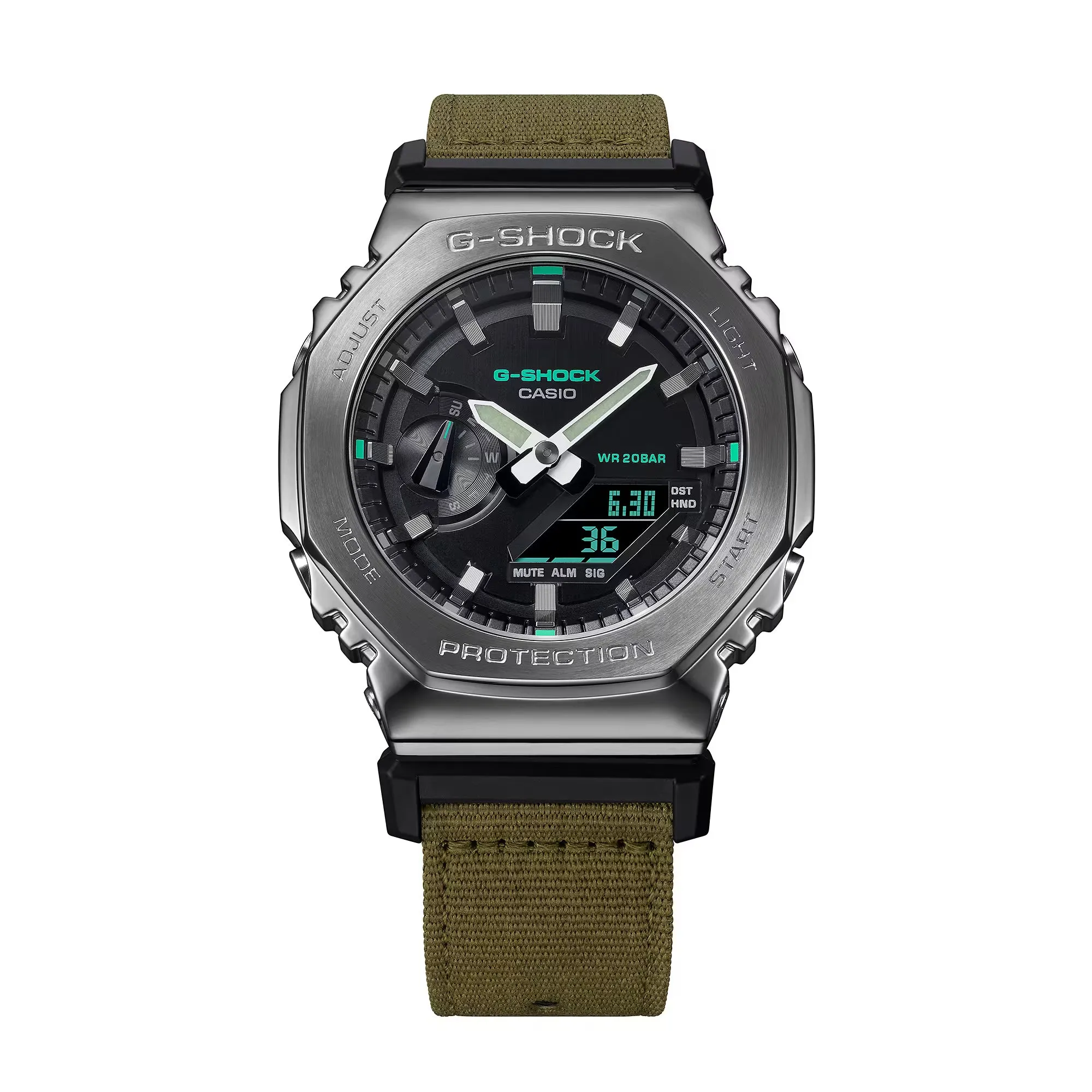 Casio G-Shock Metal Bezel CasiOak GM2100CB-3A GM2100 Ultility Watch Green Canvas