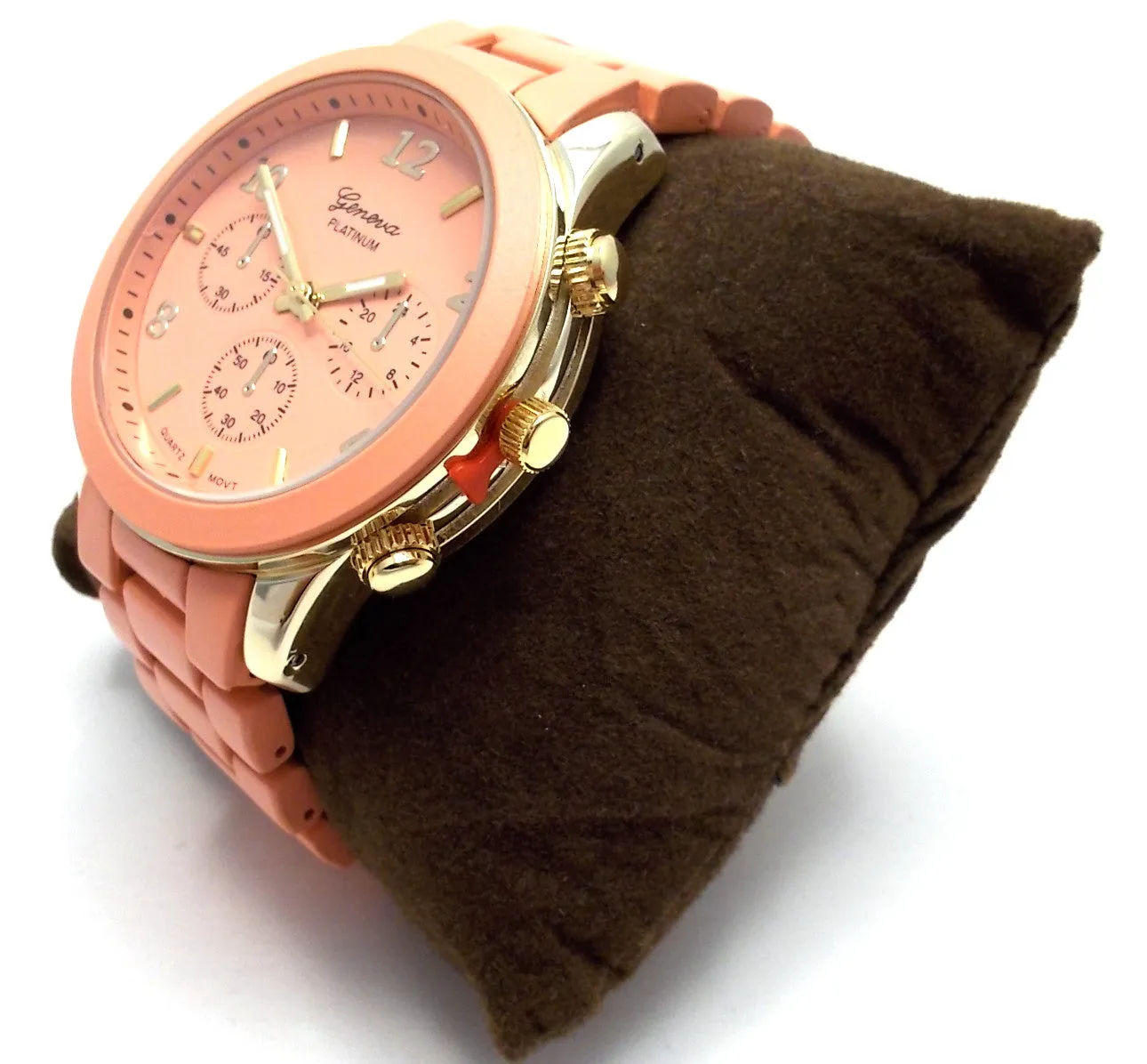 Ceramic Oversized Geneva Platinum Watch- Peach