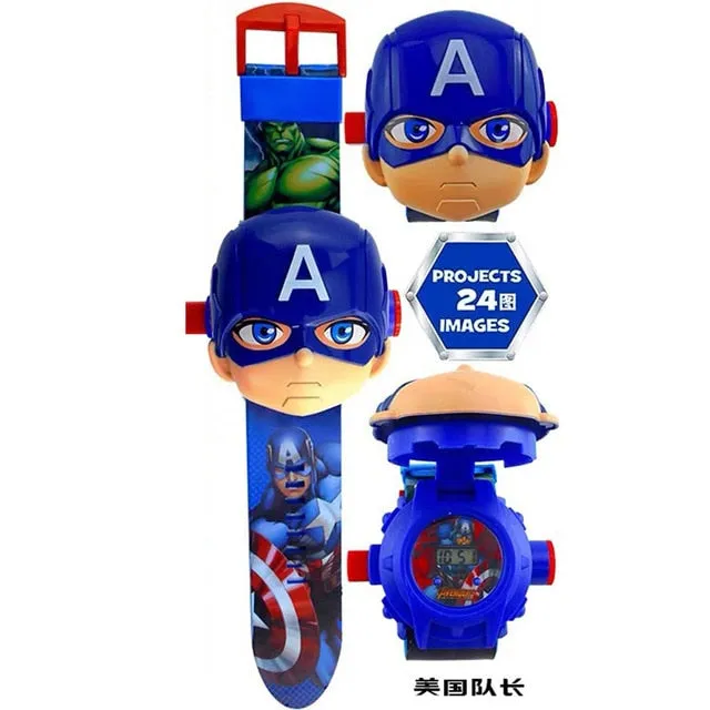 Children Watch The 3D Projection Cartoon Ultraman Spiderman Ironman Princess  Digital Watches  Kids Watches Toy