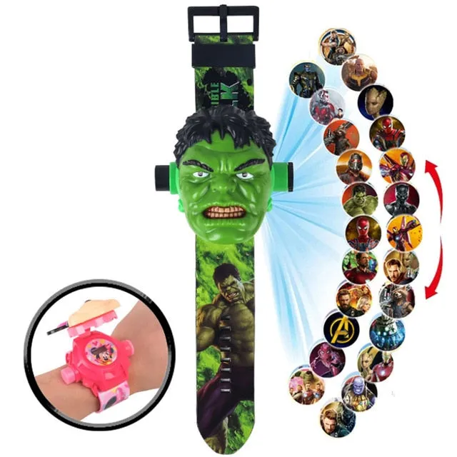 Children Watch The 3D Projection Cartoon Ultraman Spiderman Ironman Princess  Digital Watches  Kids Watches Toy