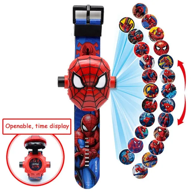 Children Watch The 3D Projection Cartoon Ultraman Spiderman Ironman Princess  Digital Watches  Kids Watches Toy