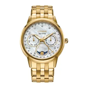 Citizen Calendrier Ladies Eco Drive Gold Tone Diamond and Mother of Pearl Dial Watch
