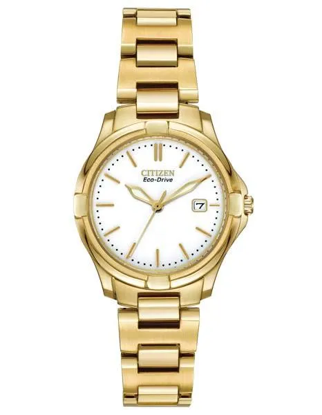 Citizen Eco-Drive Ladies Silhouette Sport Watch - Gold-Tone - White Dial