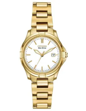 Citizen Eco-Drive Ladies Silhouette Sport Watch - Gold-Tone - White Dial