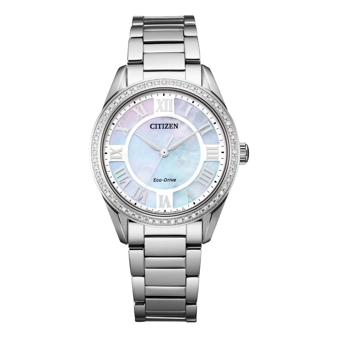 Citizen Fiore Ladies Eco Drive Stainless Steel Diamond Bezel Mother of Pearl Dial Watch