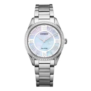Citizen Fiore Ladies Eco Drive Stainless Steel Diamond Bezel Mother of Pearl Dial Watch