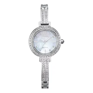 Citizen Silhouette Crystal Ladies Eco Drive Stainless Steel Mother of Pearl Dial Watch