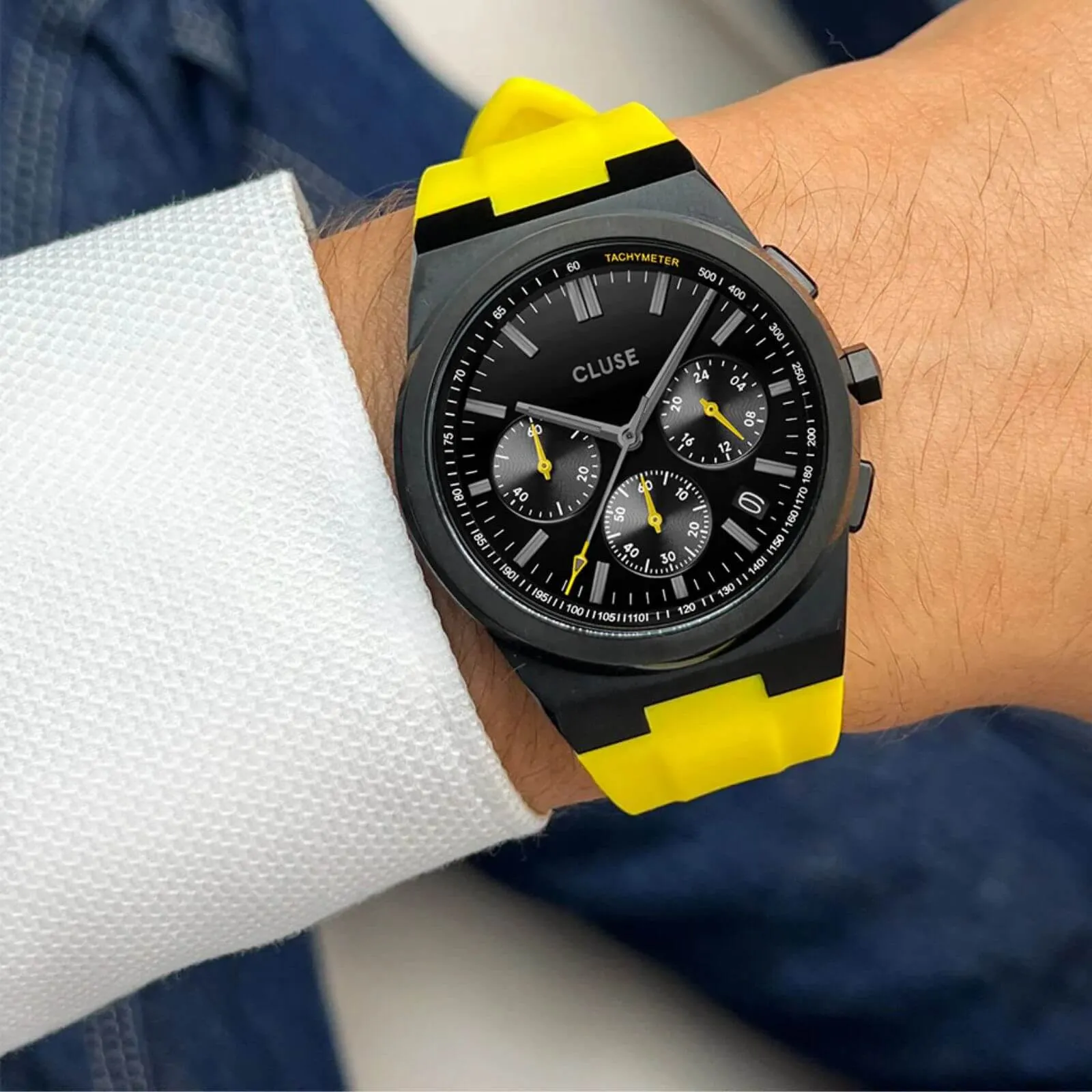 Cluse Vigoureux Chrono Silicone Black Watch - Yellow