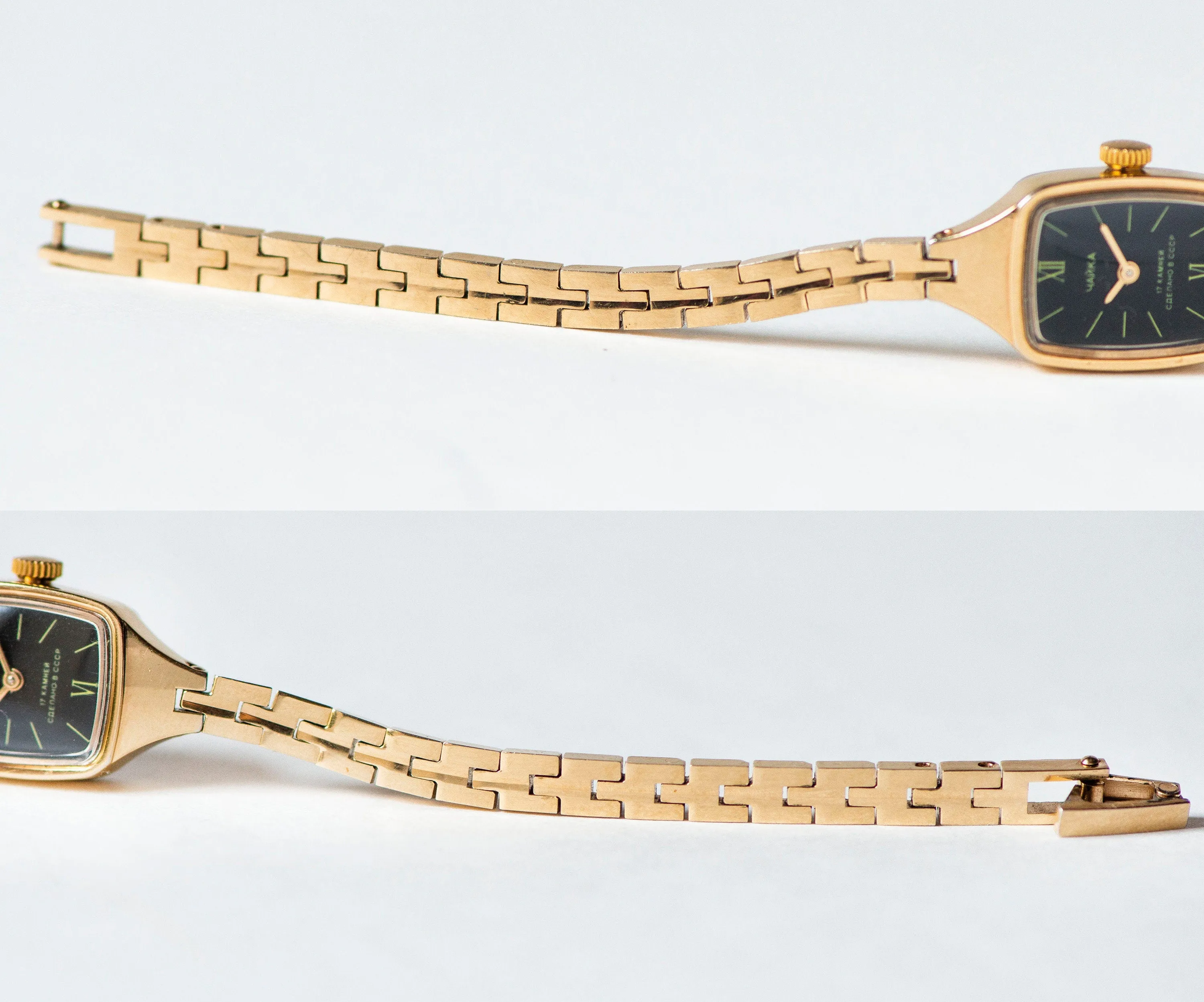 Cocktail watch for women black dial Seagull, gold plated lady watch rectangular Roman numerals, vintage timepiece lady watch jewelry classic