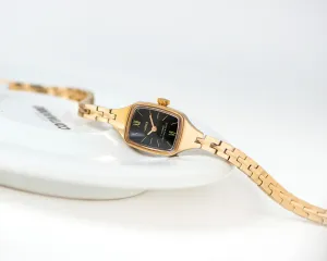 Cocktail watch for women black dial Seagull, gold plated lady watch rectangular Roman numerals, vintage timepiece lady watch jewelry classic